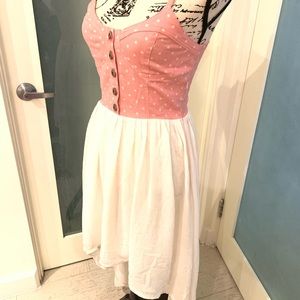 Pink polka dot high/low chiffon dress